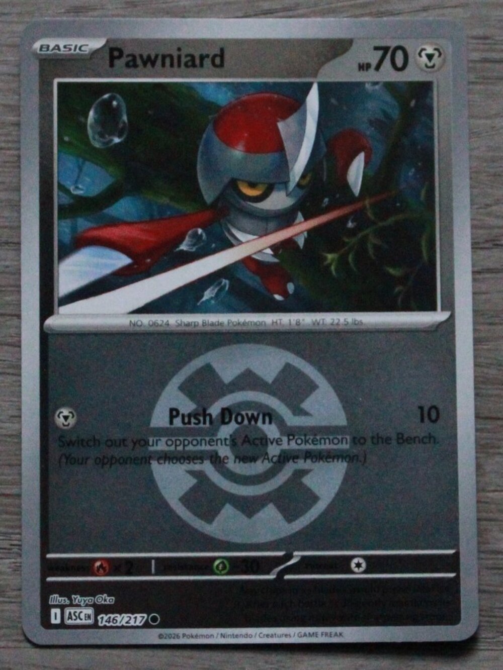 Pokemon "Pawniard" Reverse Holo Ball Trading/Playing Card
